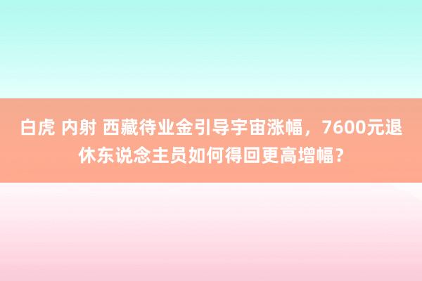 白虎 内射 西藏待业金引导宇宙涨幅，7600元退休东说念主员如何得回更高增幅？